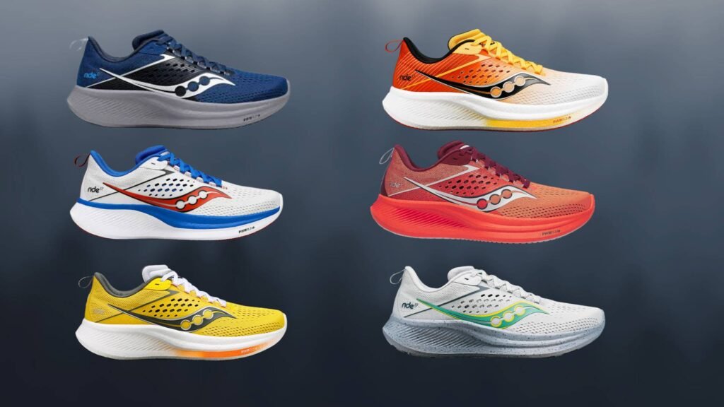 Saucony Ride 17 (3) 6 coloris disponible des Saucony Ride 17 en Bleu, Orange-blanc, Blanc, Rouge, Jaune et Blanc-vert