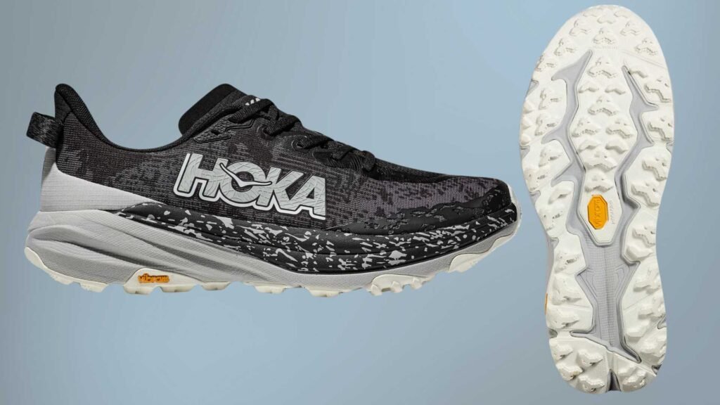 Chaussure running route et chemin (6) Hoka One One Speedgoat 6 vue de côté et de la semelle d'usure